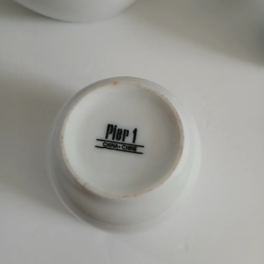Pier 1 White Tea Set Boho Rafia Handle Asian Cottage